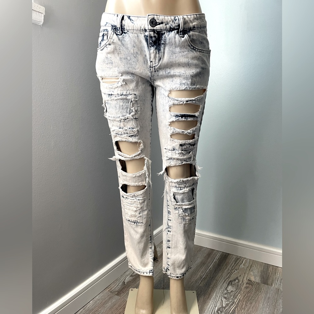 Mudd Acid Wash Extra Distressed Skinny Jeans Light Denim Junior Size 11